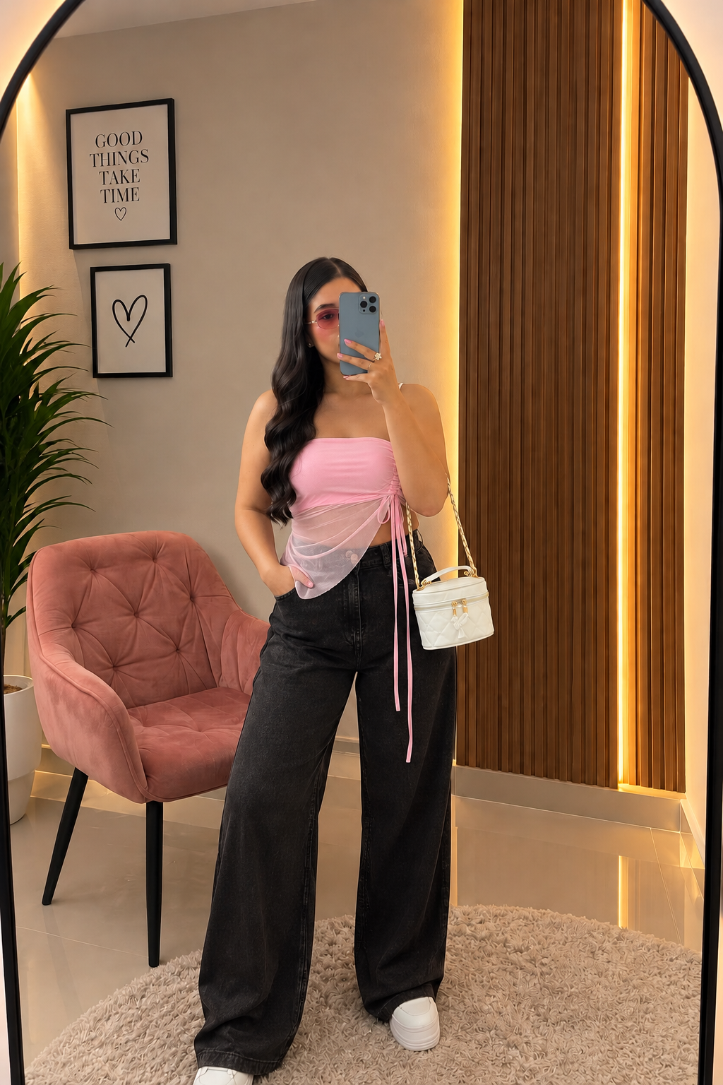 Blusa Andreina rosada, look completo