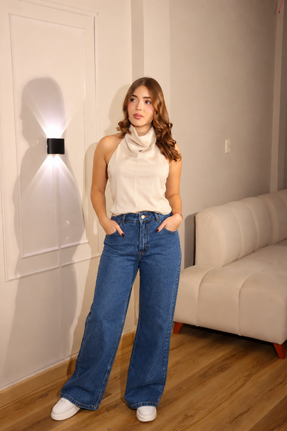 Blusa Aurelia beige crema, look completo